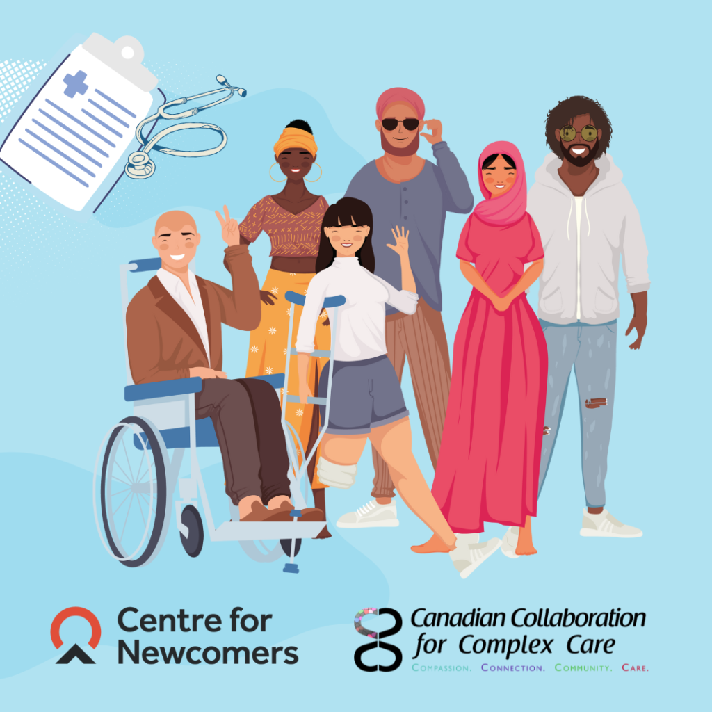 Navigating the healthcare system in canada poster showing collaboration between C4 and the Centre for Newcomers